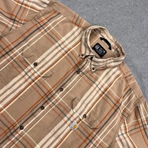 Carhartt Shirt Mens 3XL Tall Brown Plaid Loose Fit Midweight Short Sleeve 105175